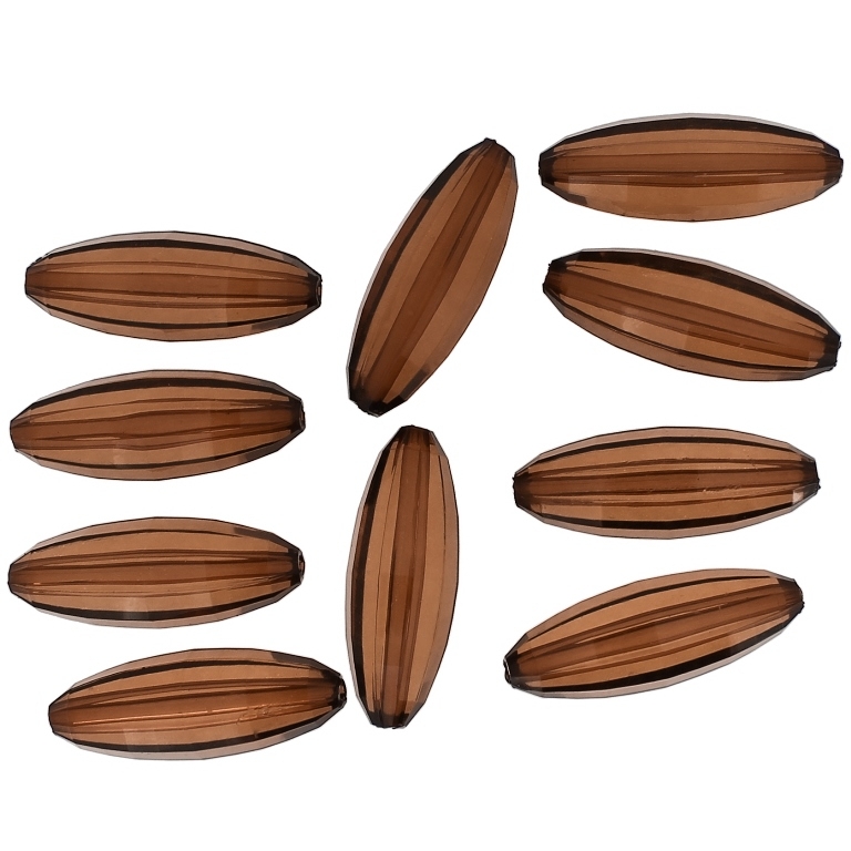 TRANSPARENT PLASTIC BEADS - ELLIPSE FACETED 03 - 33x12mm BROWN V63 - 50g Hole-2.0mm (19pcs.)