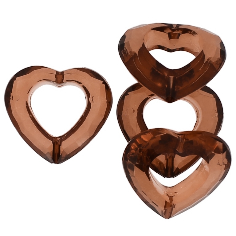 TRANSPARENT PLASTIC BEADS - HEART 08 CONTOUR - INNER HOLE 13x14mm - 25x28x9mm BROWN V63 - PACKAGE 500g Hole-2.0mm (210pcs.)