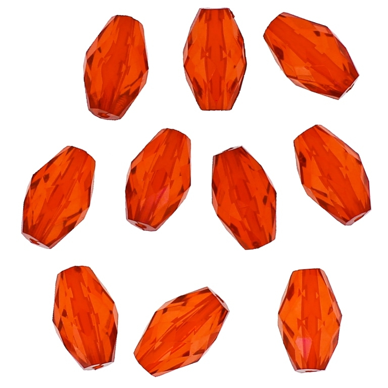 TRANSPARENT PLASTIC BEADS - ELLIPSE FACETED 04 - 16x10mm RED V12 - PACKAGE 500g Hole-1.8mm (500pcs.)