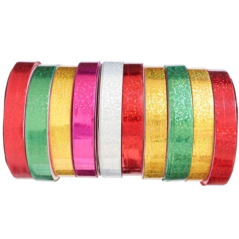 DECORATIVE RIBBON FOR FLOWERS AND PACKAGING - PVC - MONOCHROME - METALLIC - 1.6cm MIX 06 - PACKAGE 10x10meters