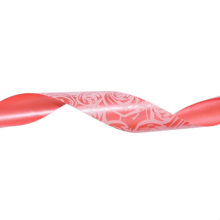 DECORATIVE RIBBON FOR FLOWERS AND PACKAGING - PVC - PRINT - ROSES 01 - 2.8cm RED WITH WHITE - 12meters