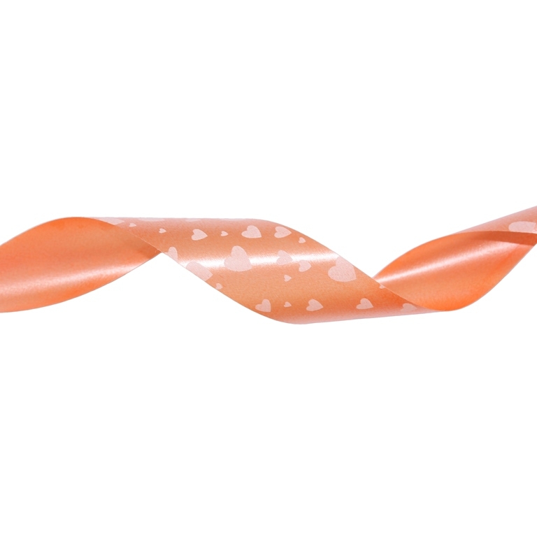 DECORATIVE RIBBON FOR FLOWERS AND PACKAGING - PVC - PRINT - HEARTS 05 - 2.8cm ORANGE WITH WHITE - 12meters