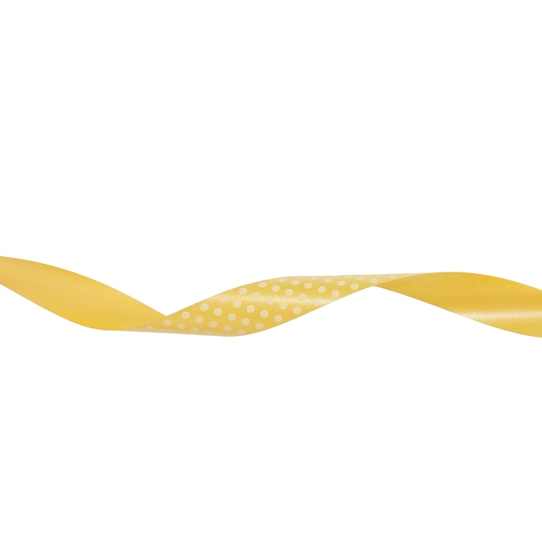 DECORATIVE RIBBON FOR FLOWERS AND PACKAGING - PVC - PRINT - DOTS 01 - 1.6cm YELLOW 016 WITH WHITE - PACKAGE 10x12meters