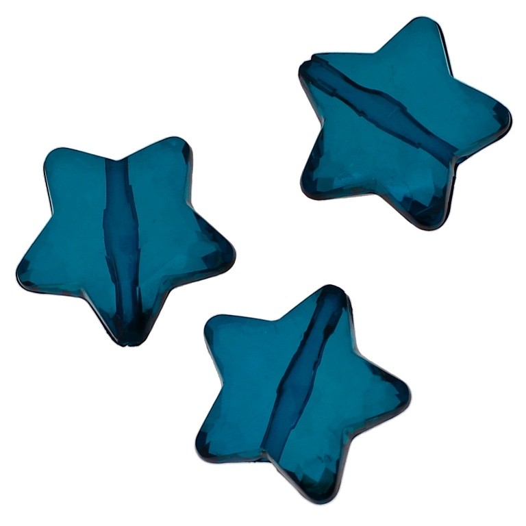 TRANSPARENT PLASTIC BEADS - STAR 04 FACETED - 28x27x13mm TURQUOISE V18 - 50g Hole-3.0mm (11pcs.)