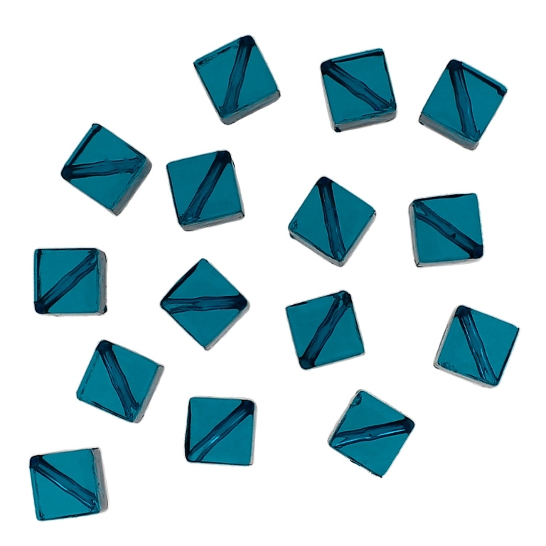 TRANSPARENT PLASTIC BEADS - CUBE DIAGONAL - 12x8x8mm TURQUOISE V18 - 50g Hole-1.5mm (85pcs.)