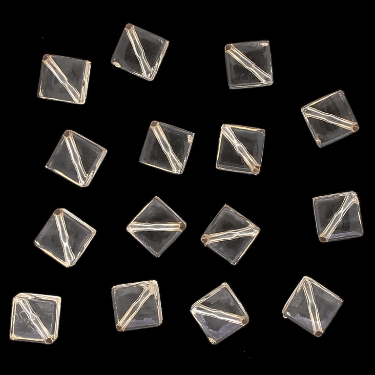 TRANSPARENT PLASTIC BEADS - CUBE DIAGONAL - 12x8x8mm CHAMPAGNE (DARK) V16 - PACKAGE 500g Hole-1.5mm (840pcs.)