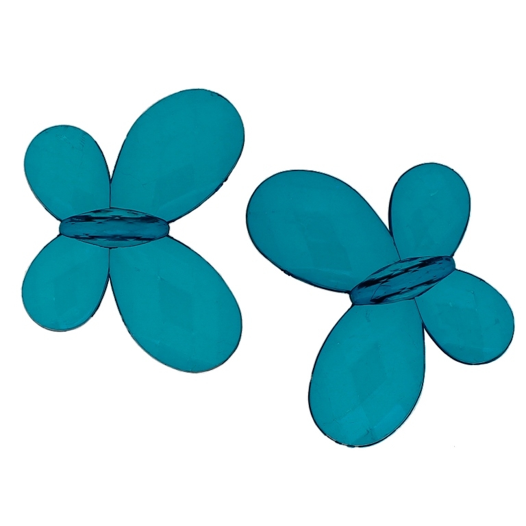 TRANSPARENT PLASTIC BEADS - BUTTERFLY 03 - FACETED 35x46x7mm TURQUOISE V18 - PACKAGE 500g Hole-2.5mm (90pcs.)