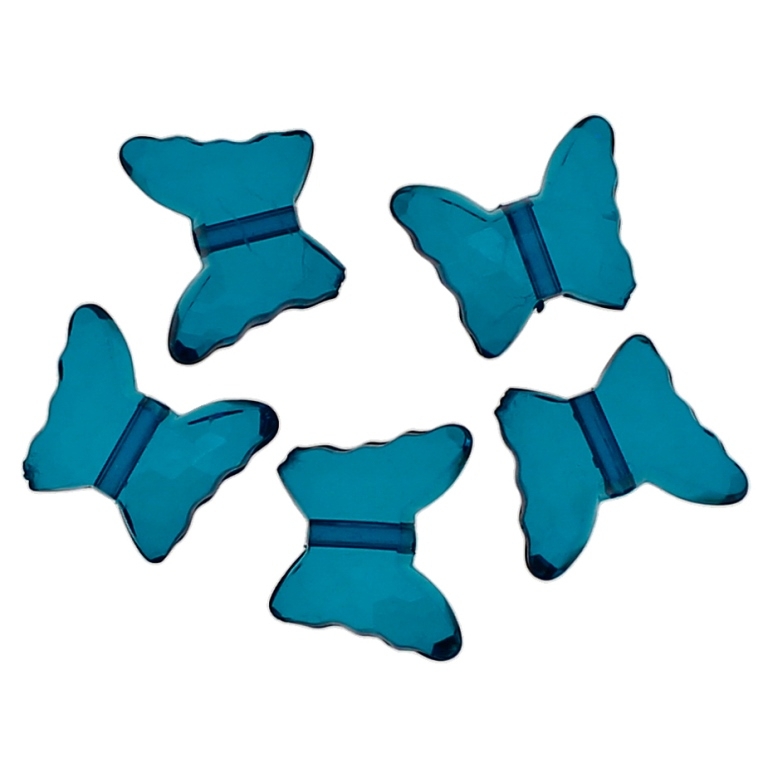 TRANSPARENT PLASTIC BEADS - BUTTERFLY 04 - FACETED 13x15x6mm TURQUOISE V18 - PACKAGE 500g Hole-1.8mm (890pcs.)