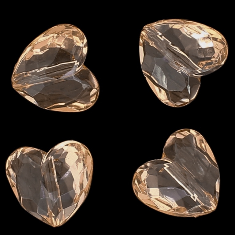 TRANSPARENT PLASTIC BEADS - HEART 06 FACETED - 17x18.5x11mm BROWN (LIGHT) V61 - 50g Hole-2.5mm (27pcs.)