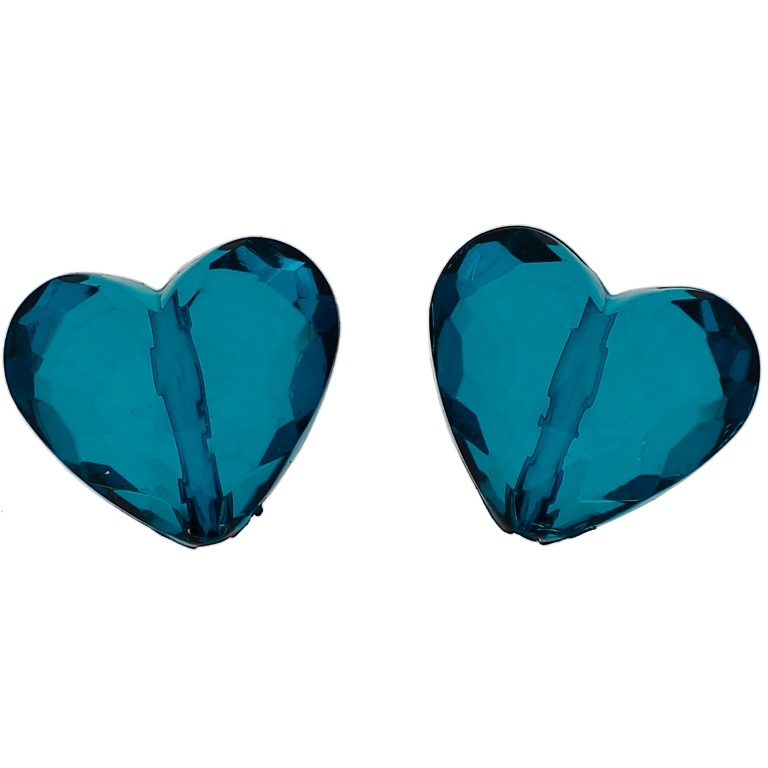 TRANSPARENT PLASTIC BEADS - HEART 06 FACETED - 25x29x16mm TURQUOISE V18 - 50g Hole-2.8mm (8pcs.)