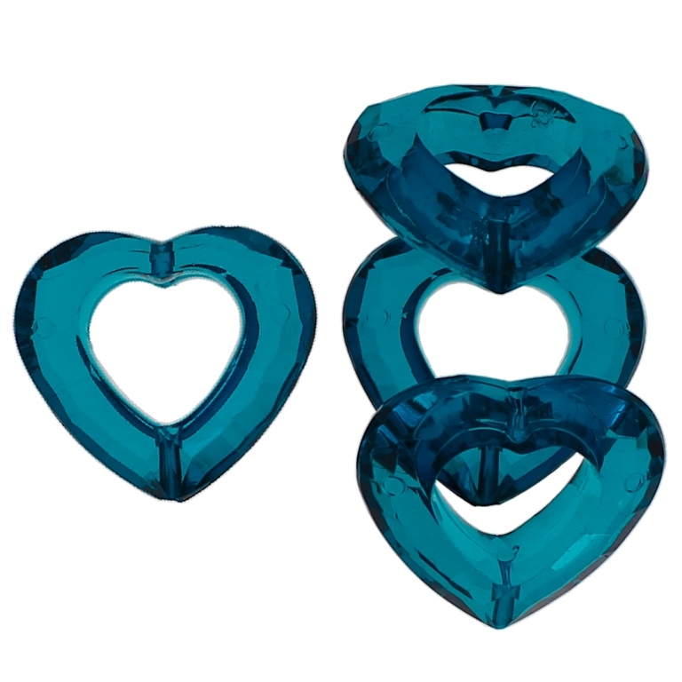 TRANSPARENT PLASTIC BEADS - HEART 08 CONTOUR - INNER HOLE 13x14mm - 25x28x9mm TURQUOISE V18 - PACKAGE 500g Hole-2.0mm (210pcs.)