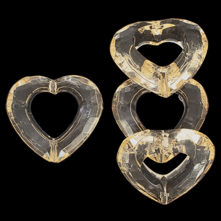 TRANSPARENT PLASTIC BEADS - HEART 08 CONTOUR - INNER HOLE 13x14mm - 25x28x9mm CHAMPAGNE (DARK) V16 - 50g Hole-2.0mm (21pcs.)