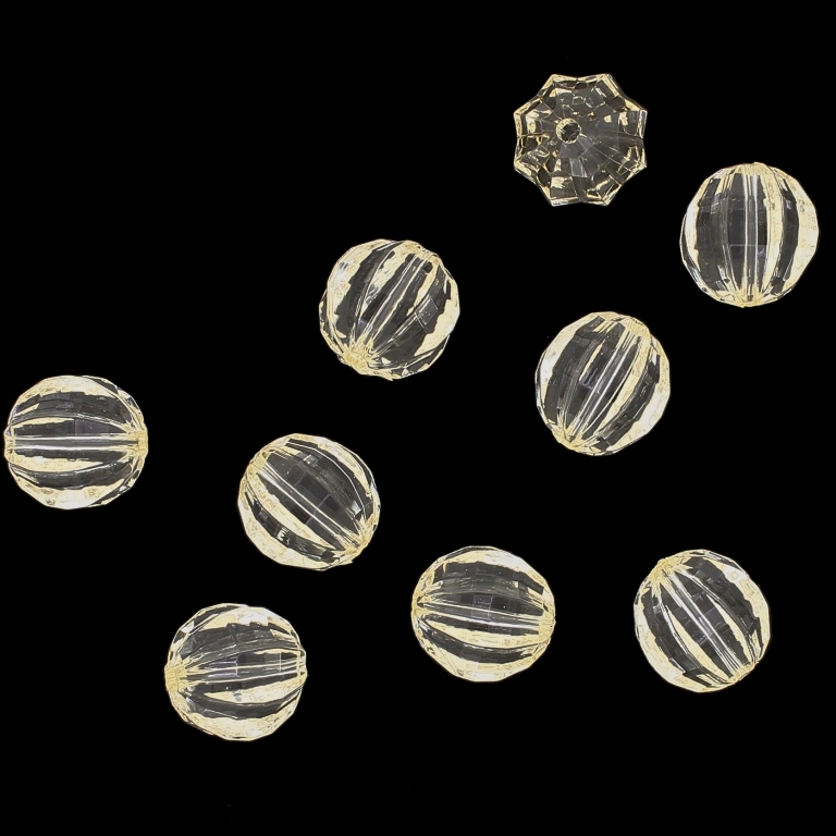 TRANSPARENT PLASTIC BEADS - BALL FACETED 03 WITH STRIPES - 16mm CHAMPAGNE (LIGHT) V14 - 50g Hole-2.3mm (27pcs.)