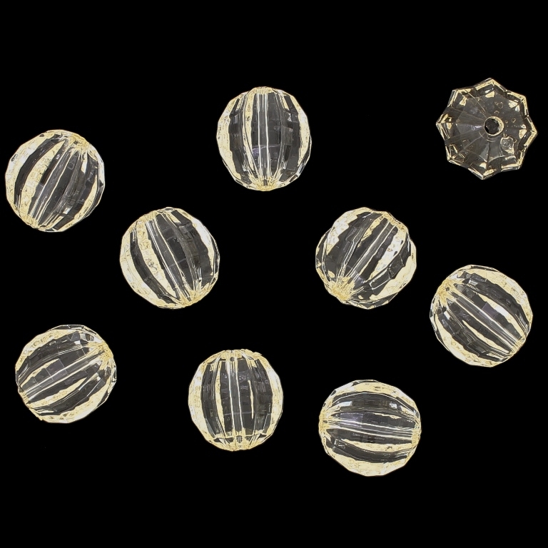 TRANSPARENT PLASTIC BEADS - BALL FACETED 03 WITH STRIPES - 18mm CHAMPAGNE (LIGHT) V14 - PACKAGE 500g Hole-3.0mm (195pcs.)