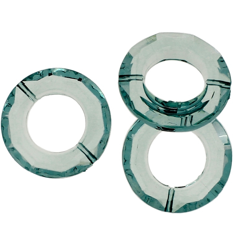 TRANSPARENT PLASTIC BEADS - RING FACETED 01 - INNER HOLE 16mm - 30x8mm TURQUOISE GREEN (LIGHT) - PACKAGE 500g Hole-1.8mm (150pcs.)