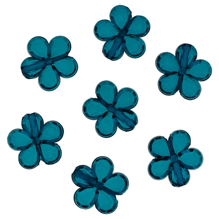 TRANSPARENT PLASTIC BEADS - FLOWER 03 FACETED - 13x3.5mm TURQUOISE V18 - 50g Hole-1.5mm (135pcs.)