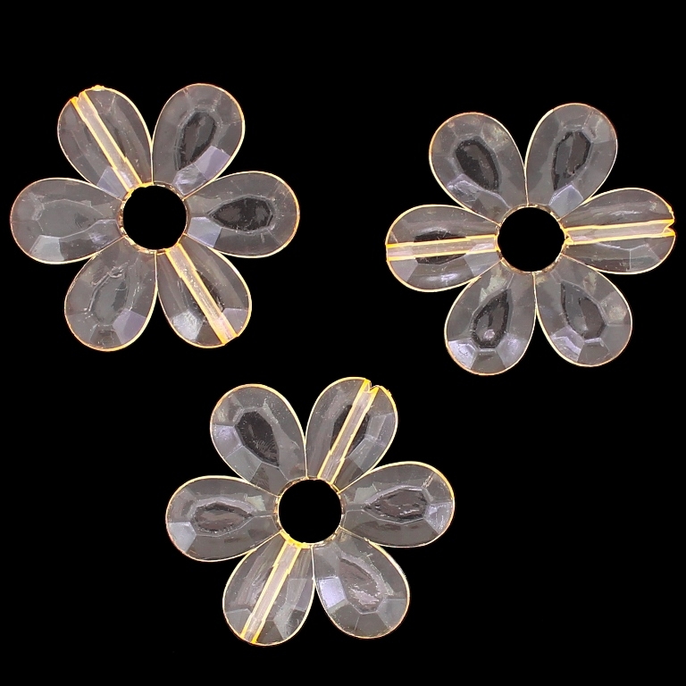 TRANSPARENT PLASTIC BEADS - FLOWER 04 FACETED - INNER HOLE 7.5mm - 33x4mm AMBER V37 - PACKAGE 500g Hole-1.8mm (220pcs.)