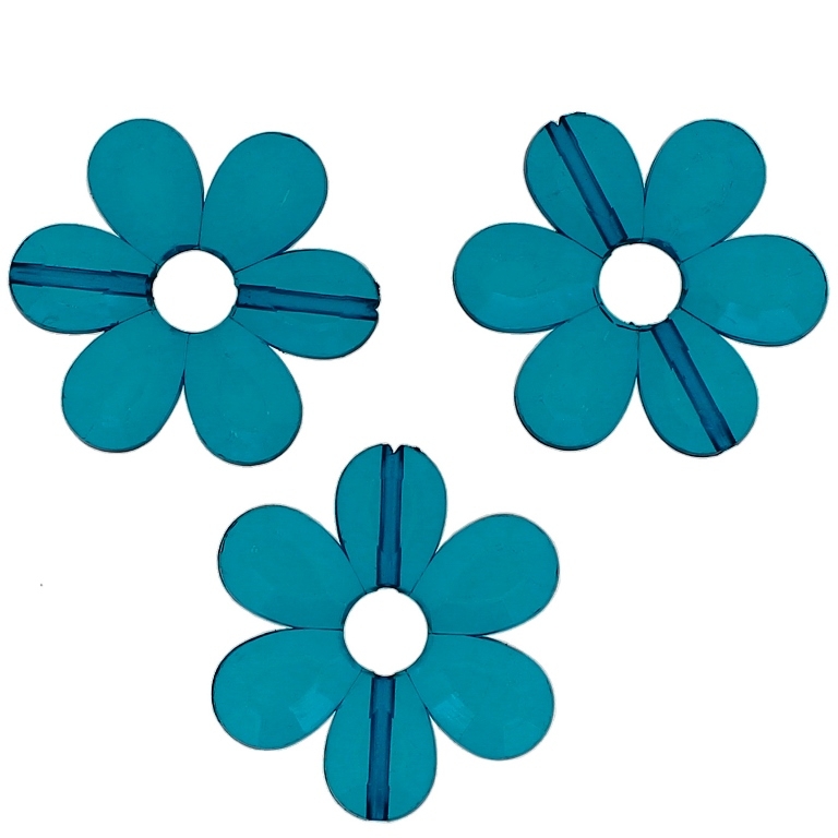 TRANSPARENT PLASTIC BEADS - FLOWER 04 FACETED - INNER HOLE 7.5mm - 33x4mm TURQUOISE V18 - PACKAGE 500g Hole-1.8mm (220pcs.)