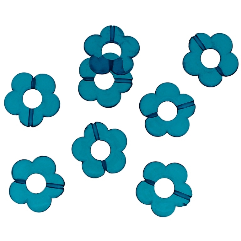 TRANSPARENT PLASTIC BEADS - FLOWER 06 - INNER HOLE 7.0mm - 19x3.5mm TURQUOISE V18 - 50g Hole-1.8mm (61pcs.)