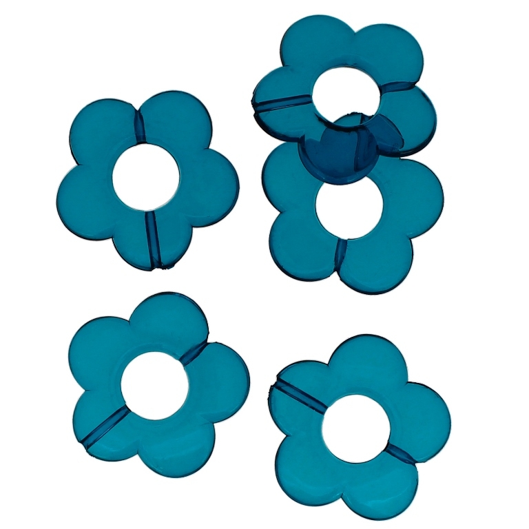 TRANSPARENT PLASTIC BEADS - FLOWER 06 - INNER HOLE 12mm - 30x5mm TURQUOISE V18 - PACKAGE 500g Hole-2.0mm (193pcs.)