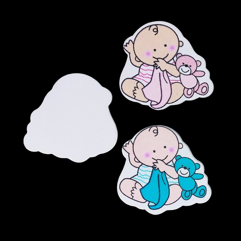 WOODEN FIGURES - BABIES - BABY AND BEAR 01 - 35x33x5mm PINK AND TURQUOISE - PACKAGE 50pcs.  Hole-2.0mm