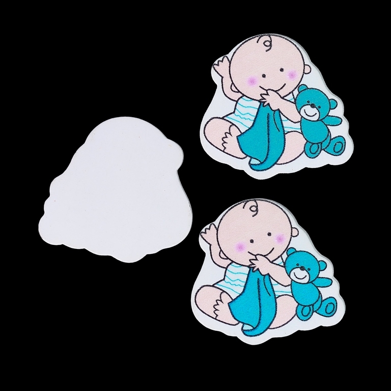 WOODEN FIGURES - BABIES - BABY AND BEAR 01 - 35x33x5mm TURQUOISE - PACKAGE 50pcs.  Hole-2.0mm