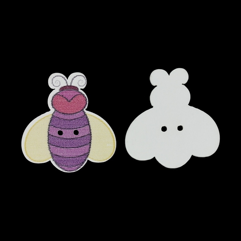 WOODEN FIGURES - BABIES BUTTON TYPE - BEE 02 - 32x34x2mm MIX - PACKAGE 100pcs.  Hole-2x2.0mm