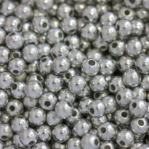 METAL PLATED PLASTIC / CCB BEADS - BALL - 4mm NICKEL - 50g Hole-1.5mm (1380pcs.)