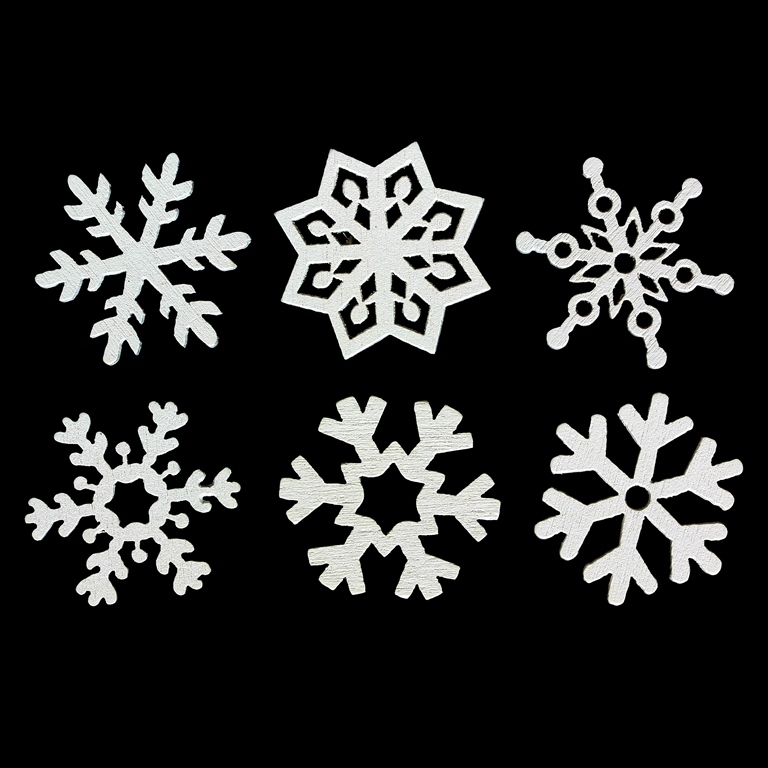 WOODEN BEADS LACE TYPE - CHRISTMAS FOR GLUING - SNOWFLAKE MIX 01 - 24x2mm WHITE - PACKAGE 100pcs.