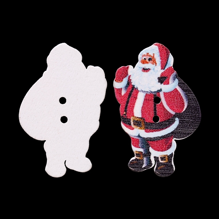 WOODEN FIGURES - CHRISTMAS - BUTTON TYPE - SANTA CLAUS 03 - 24x35x2mm WHITE AND RED - PACKAGE 100pcs. Hole-2x2.0mm