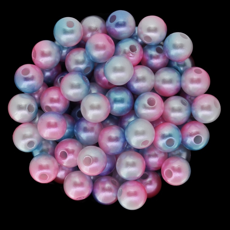 ACRYLIC IMITATION PLASTIC PEARLS - BALL - 8mm MULTICOLORED - BLUE (LIGHT)-PINK-WHITE - 50g Hole-2.2mm (210pcs.)