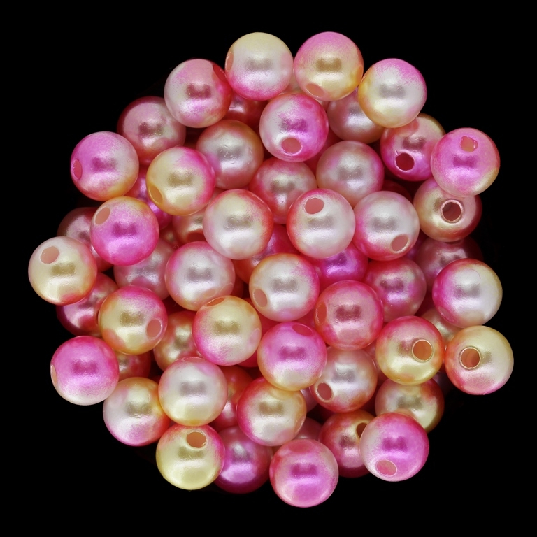 ACRYLIC IMITATION PLASTIC PEARLS - BALL - 8mm MULTICOLORED - CYCLAMEN-YELLOW-ECRU - 50g Hole-2.2mm (212pcs.)