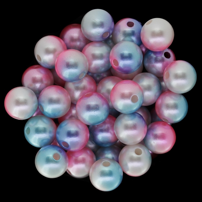 ACRYLIC IMITATION PLASTIC PEARLS - BALL - 10mm MULTICOLORED - BLUE (LIGHT)-PINK-WHITE - PACKAGE 50g Hole-2.2mm (98pcs.)