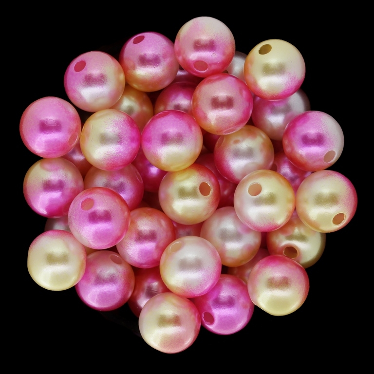 ACRYLIC IMITATION PLASTIC PEARLS - BALL - 10mm MULTICOLORED - CYCLAMEN-YELLOW-ECRU - PACKAGE 500g Hole-2.2mm (960pcs.)