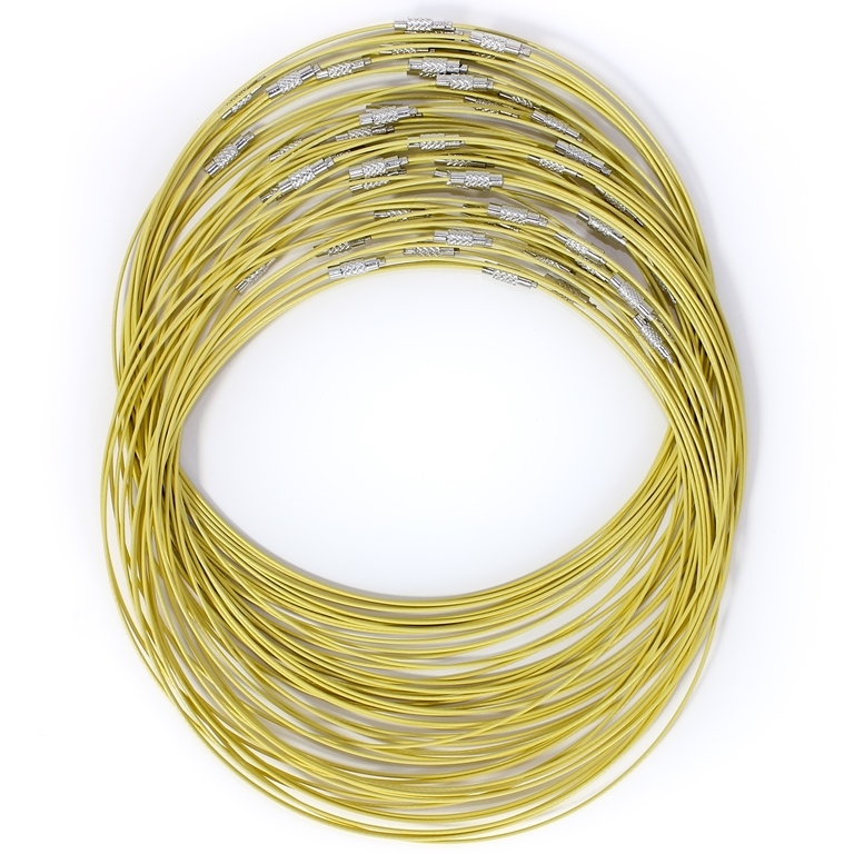 STRING WITH CLASP - STEEL CORD 1mm - NECKLACE - 145mm YELLOW 25 - PACKAGE 50pcs.