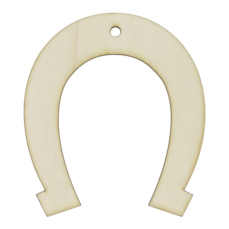 LASER CUT WOODEN FIGURES - PENDANT - HORSESHOE 80x90mm (China) - NATURAL - 5pcs. Hole-4.0mm