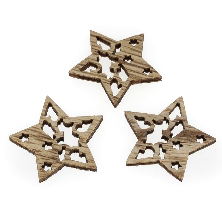 LASER CUT WOODEN FIGURES FOR GLUING - CHRISTMAS - STAR 01 (China) - 30x30x3mm NATURAL (DARK) - 10pcs.