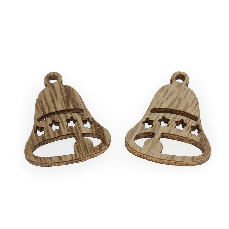 LASER CUT WOODEN FIGURES - CHRISTMAS - BELL 01 (China) - 25x30x3mm NATURAL (DARK) - 10pcs. Hole-2.5mm