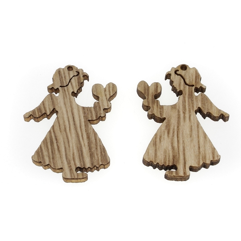 LASER CUT WOODEN FIGURES - CHRISTMAS - GIRL ANGEL 01 (China) - 25x33x3mm NATURAL (DARK) - PACKAGE 100pcs. Hole-1.5mm