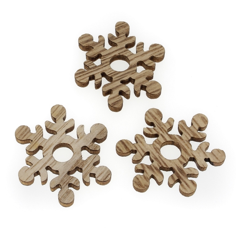 LASER CUT WOODEN FIGURES - CHRISTMAS - SNOWFLAKE 01 (China) - 32x30x3mm NATURAL (DARK) - 10pcs. Hole-2.5mm