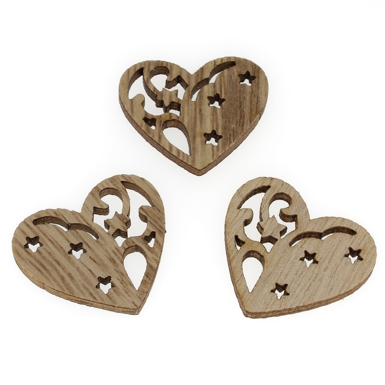 LASER CUT WOODEN FIGURES FOR GLUING - CHRISTMAS - HEART 01 (China) - 30x27x3mm NATURAL (DARK) - 10pcs.