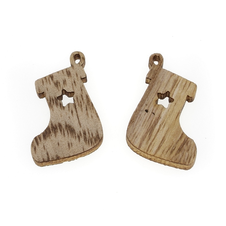 LASER CUT WOODEN FIGURES - CHRISTMAS - SOCK 01 (China) - 25x30x3mm NATURAL (DARK) - 10pcs. Hole-2.5mm