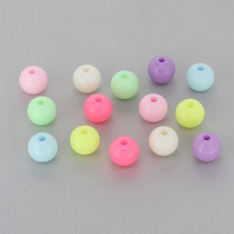 OPAQUE PLASTIC BEADS - BALL - 10mm MIX PINK (LIGHT) (ELECTRICAL) - 50g Hole-2.6mm (103pcs.)