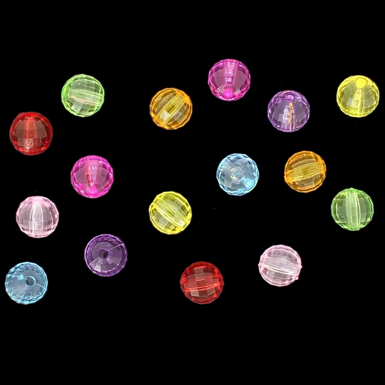 TRANSPARENT PLASTIC BEADS - BALL FACETED - 8mm MIX - PACKAGE 500g Hole-1.8mm (1810pcs.)