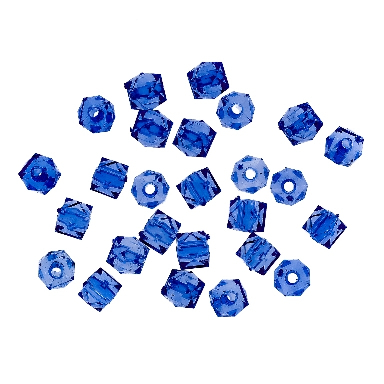 TRANSPARENT PLASTIC BEADS - CUBE FACETED - 5x6mm BLUE (DARK) V44 - 50g Hole-1.5mm (500pcs.)