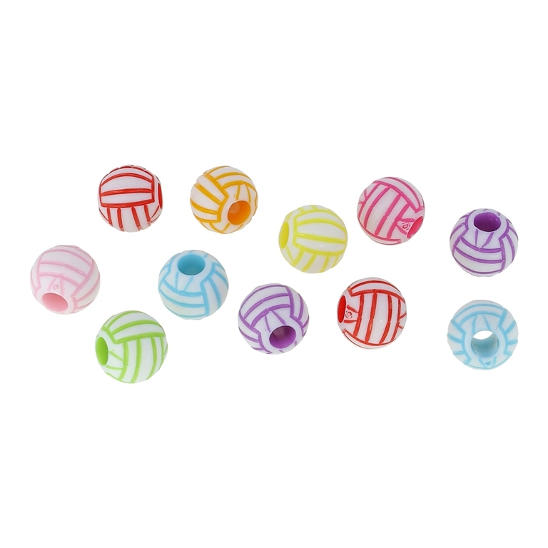 COLOR WASHED PLASTIC BEADS - VOLLEYBALL BALL - 12mm MIX - 50g Hole-4.4mm (71pcs.)