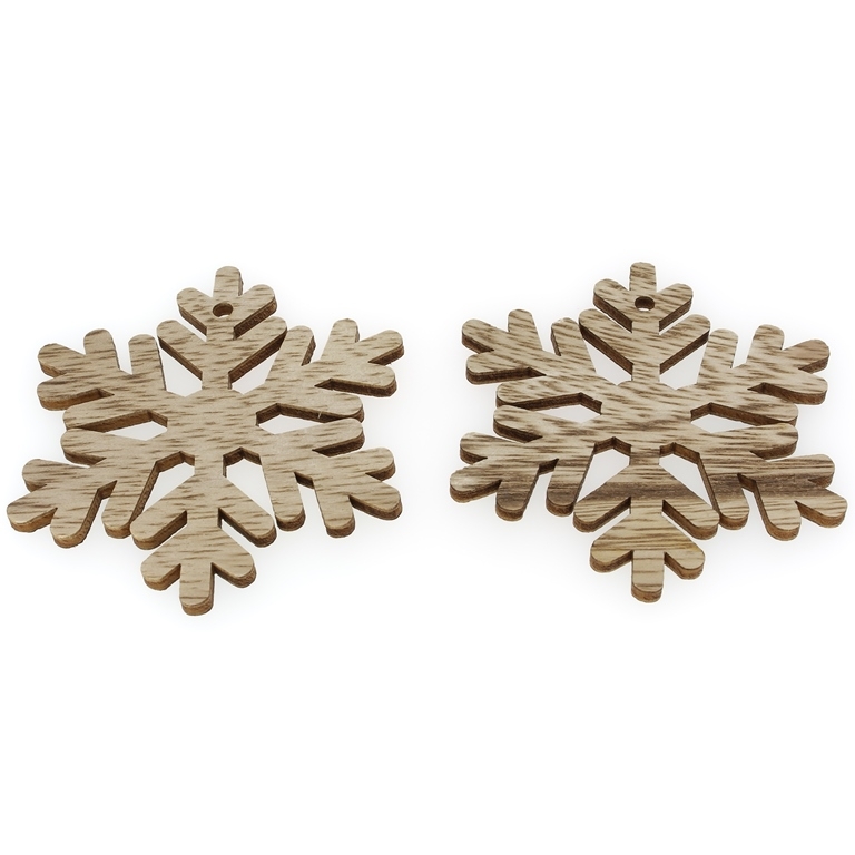 LASER CUT WOODEN FIGURES - CHRISTMAS - SNOWFLAKE 02 (China) - 60x70x3mm NATURAL (DARK) - 2pcs. Hole-2.8mm