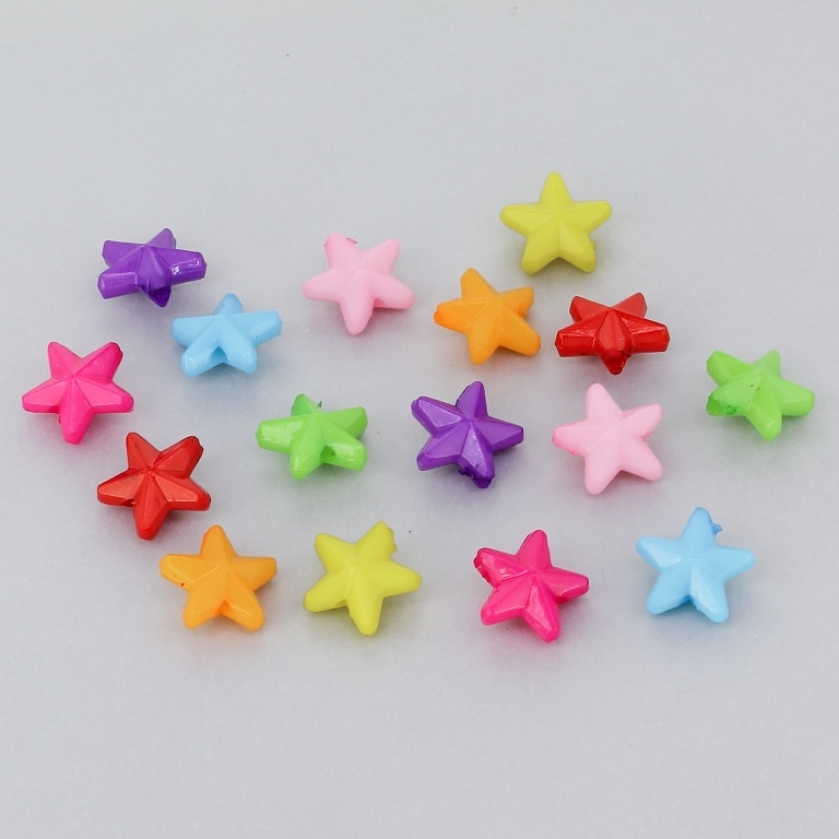 OPAQUE PLASTIC BEADS - STAR 02 - RELIEF 10x5mm MIX - 50g Hole-1.5mm (271pcs.)