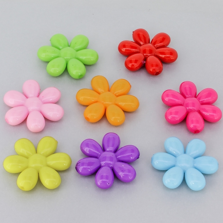 OPAQUE PLASTIC BEADS - FLOWER 05 - 24x5.5mm MIX - 50g Hole-1.8mm (35pcs.) 