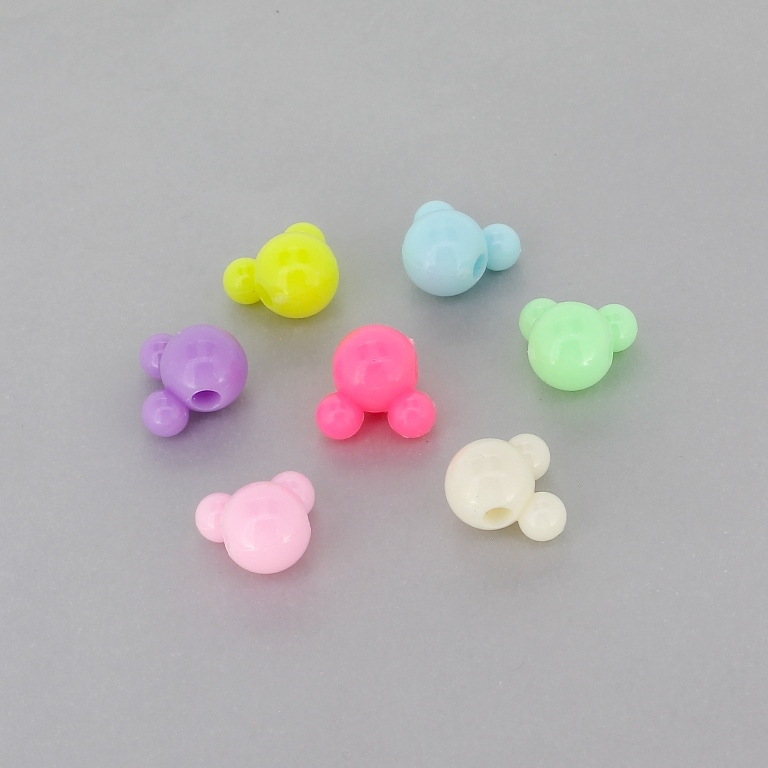 OPAQUE PLASTIC BEADS - MICKEY MOUSE 01 - 12x11x9mm MIX PINK (LIGHT) (ELECTRICAL) - 50g Hole-2.8mm (120pcs.)